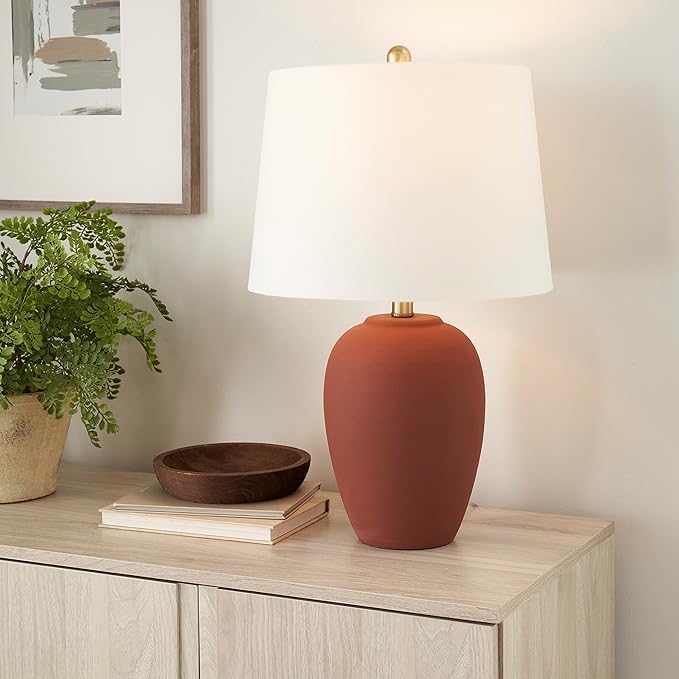 Nourison Home 23" Rust Orange Ceramic Pot Table Lamp for Bedroom, Living Room, Dining Office, with