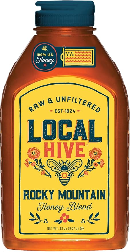Local Hive Rocky Mountain Raw Unfiltered Honey – 32 oz, 100% Pure US Honey, Sourced from American