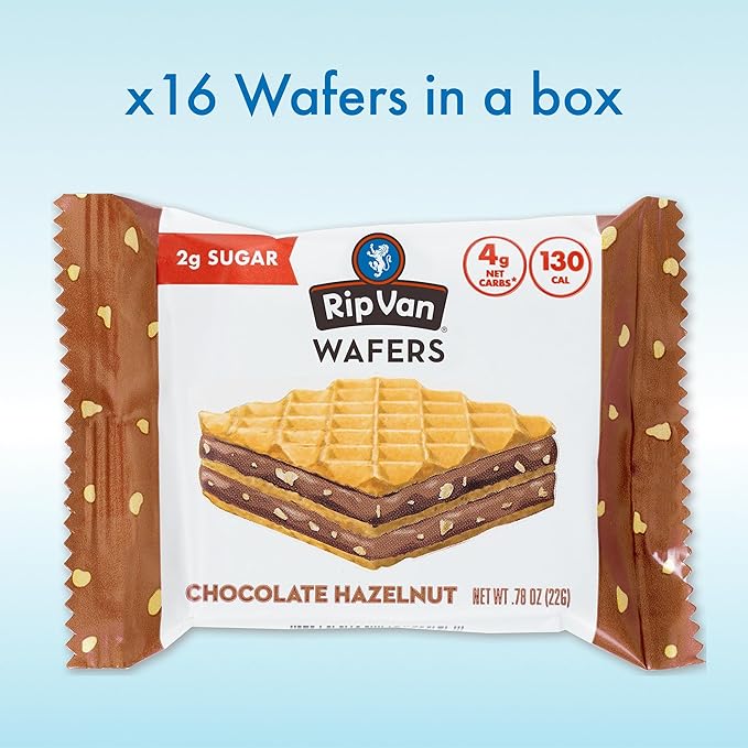 Rip Van Chocolate Hazelnut Wafer Cookies, Keto, Non-GMO, Healthy Snacks, Low Carb & Low Sugar (2g)