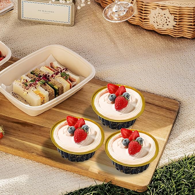 100 PCS Mini Cake Pans with Lids and 100 PCS Spoons,Aluminium Foil Baking Cups, 5 oz Disposable