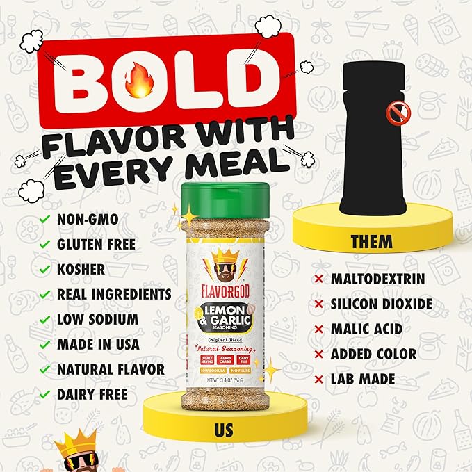 Lemon Garlic Seasoning Mix by Flavor God - Premium All Natural & Healthy Spice Blend for Chicken