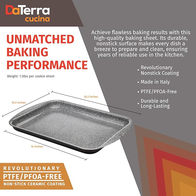 DaTerra Cucina - Nonstick Ceramic Coated Baking Sheet Twin Pack – 16" x 11" x 1" Professional