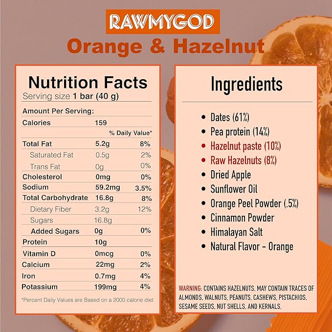RAWMYGOD Fruit and Nut Bars, Good Source of Protein (10g, 25% protein content), Gluten Free, Vegan