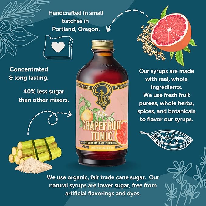 Portland Syrups Grapefruit Tonic Syrup - Refreshing Citrus Flavor - Premium Beverage Concentrate