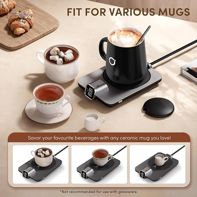 Coffee Mug Warmer Set, Temperature Control Smart Heated Mug for Desk, Electric Coffee Warmer with