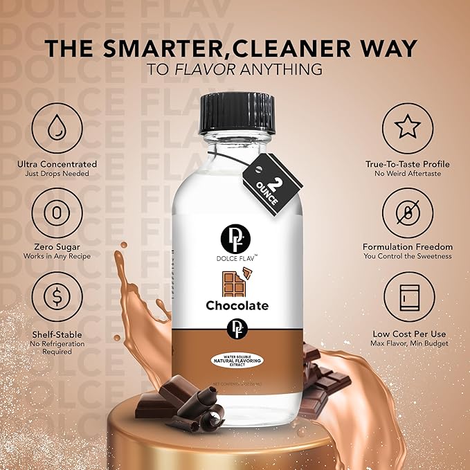 Dolce Flav Natural Chocolate Extract ??Sugar-Free & Kosher ??Pure Cocoa Flavor for Baking, Coffee