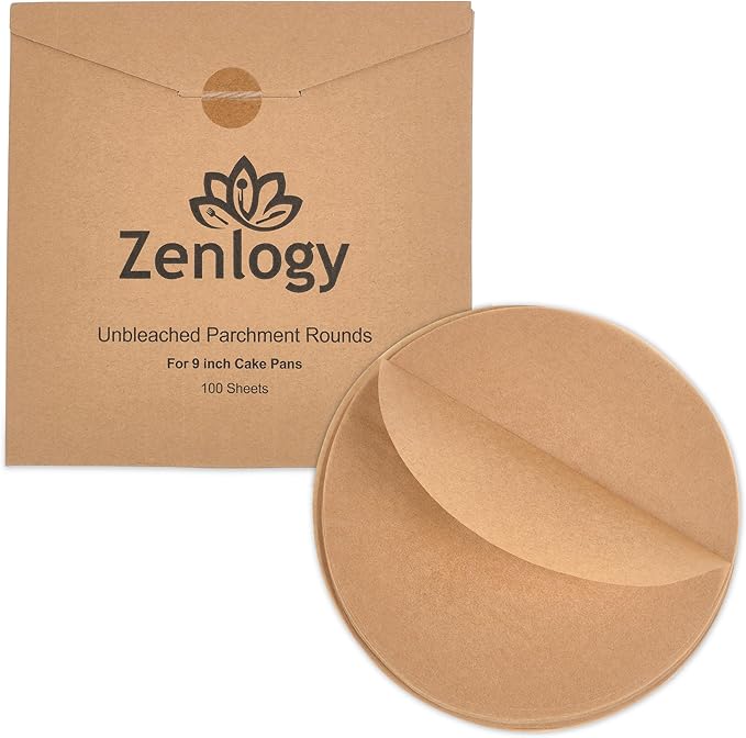 Zenlogy 9 Inch Parchment Paper Rounds (100 Sheets) - Unbleached, Pre-cut, High Heat, Round Liners