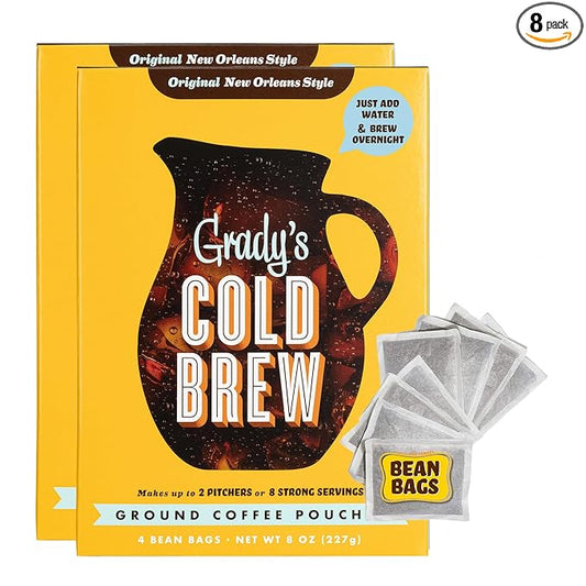 GRADY’S COLD BREW, New Orleans Style, 100% Arabica Ground Coffee & Chicory Pouches, TWO Boxes of