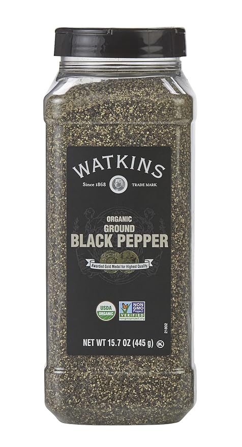 Watkins Gourmet Spice, Organic Ground Black Pepper, Bulk Food Service Size, 15.7 oz (Pack of 1)