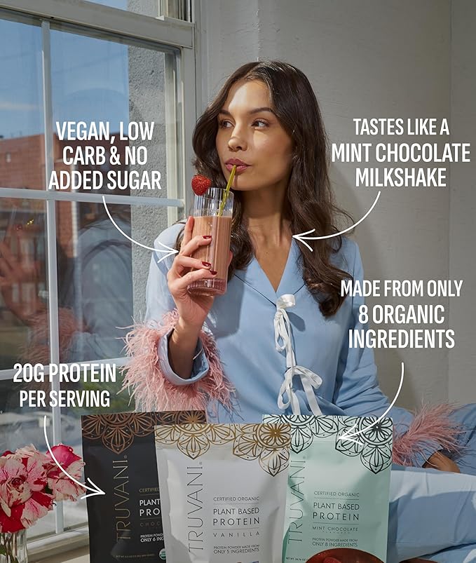 Truvani Vegan Pea Protein Powder | Mint Chocolate | 20g Organic Plant Based Protein Per Serving |
