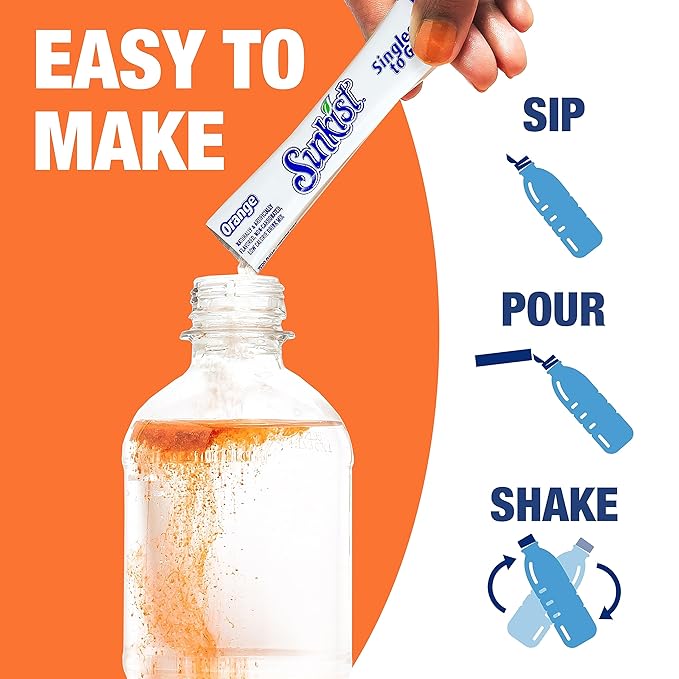 Sunkist Soda Variety Pack, Singles To Go Orange, Strawberry, Grape and Peach (30 Total Sticks)