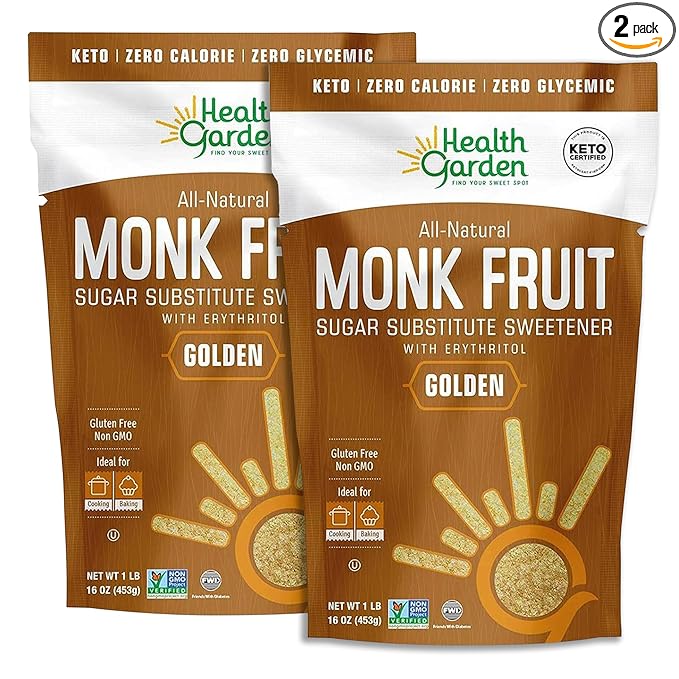 Health Garden Monk Fruit Sweetener, Golden - Non GMO - Gluten Free - 1:1 Sugar Substitute - Kosher