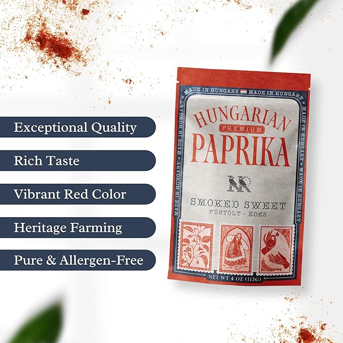Premium SMOKED SWEET Hungarian Paprika Powder (4 oz) - Non-GMO - Vibrant Deep Red Color - Origin: