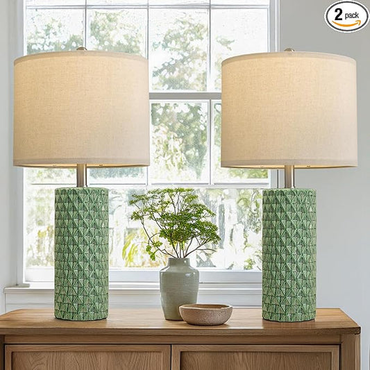 26" Tall Table Lamp for Living Room -Green Lamps Set of 2 Modern Ceramic Lamps for Night Stands