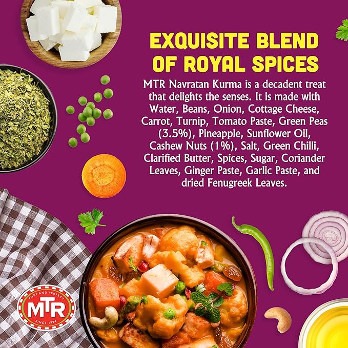 MTR - Minute Meals: Navratan Kurma - Vegetables in Mildly Spiced & Sweetened Gravy - Tasty Indian