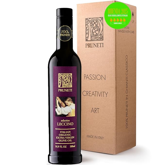 Pruneti - Leccino Medium, Organic New 2024-2025 Early Harvest Italian Olive Oil Extra Virgin from