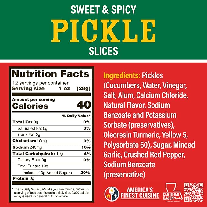 Ragin' Cajun Spicy Sweet Pickle Slices - 12 fl oz Jar, Pack of 2, All Natural - Louisiana Cajun