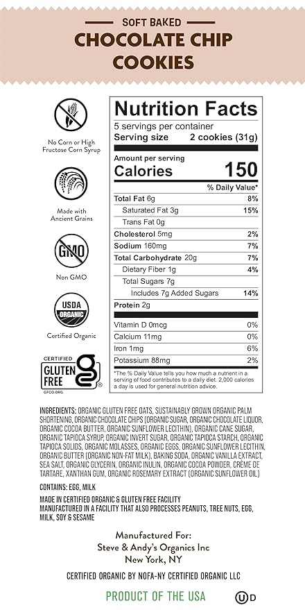 Steve & Andy?™s Deliciously Induldent Soft Bake Chocolate Chip Cookies ??Organic, Gluten Free