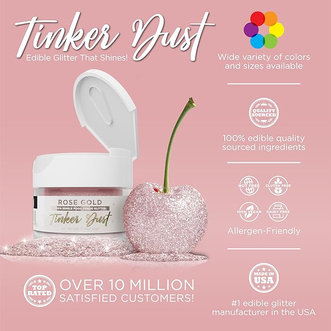 Bakell - Rose Gold Tinker Dust (5g, 1x Jar) Edible Glitter for Food, Desserts, and Beverages!