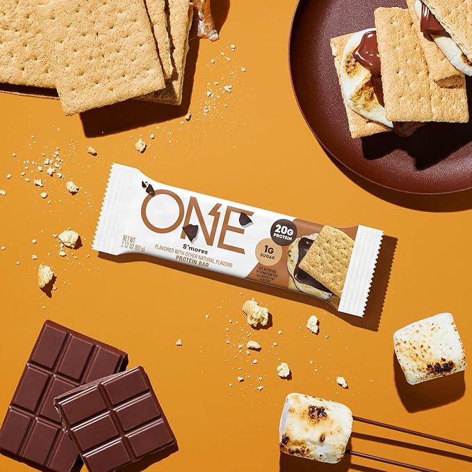 ONE Protein Bars, Smores, Gluten Free with 20g Protein and 1g Sugar, Pantry Staples, 2.12 oz (12
