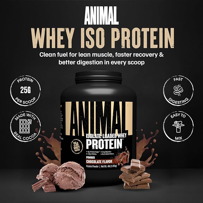 Animal Whey Isolate Protein Powder - Loaded for Pre & Post Workout Muscle Builder and Recovery with