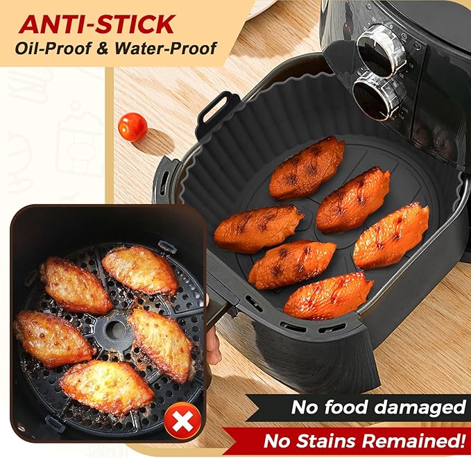 Beauty 3 Pack Air Fryer Liners - 8 Inch Silicone Pot, Reusable Food Grade, Baking Basket