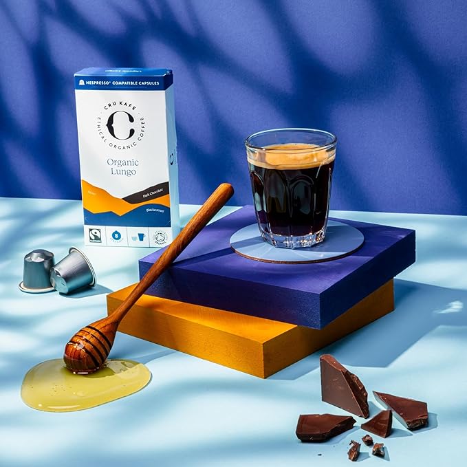 Cru Kafe Lungo Espresso Strong USDA Organic Espresso Coffee Capsules (10 Pods) Fairtrade Coffee