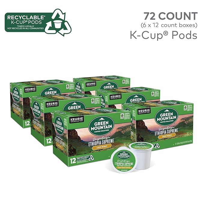 Green Mountain Coffee Ethiopia Supreme Keurig Single-Serve K Cup Pods, Light Roast Coffee, Ethiopia