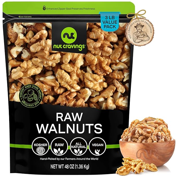 NUT CRAVINGS - Raw Walnuts Halves & Pieces, Unsalted, Shelled, (48oz - 3 LB) Bulk Nuts Packed Fresh