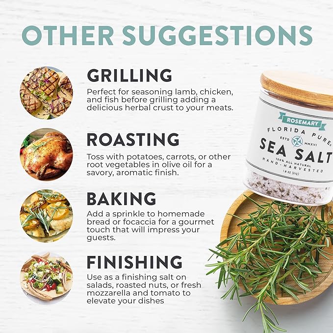 FLORIDA PURE Rosemary Sea Salt 80+ Mineral Sea Salt Unrefined, Non Iodized Natural Sea Salt for