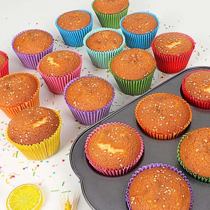 Gifbera Bright Rainbow Jumbo Cupcake Liners 400-Count, Large Solid Colorful Paper Baking Cups for
