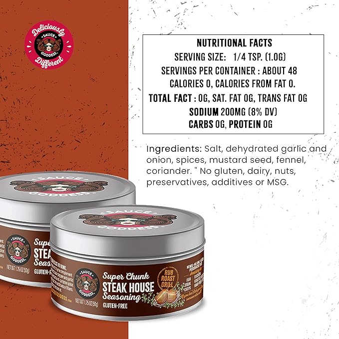 Sauce Goddess - Super Chunk Steakhouse Seasoning (2 Tin Cans) - No Sugar, Additives, Vegan