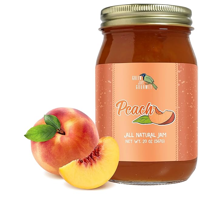 Green Jay Gourmet Peach Jam - All-Natural Fruit Jam with Peaches & Lemon Juice - Vegan, Gluten-free