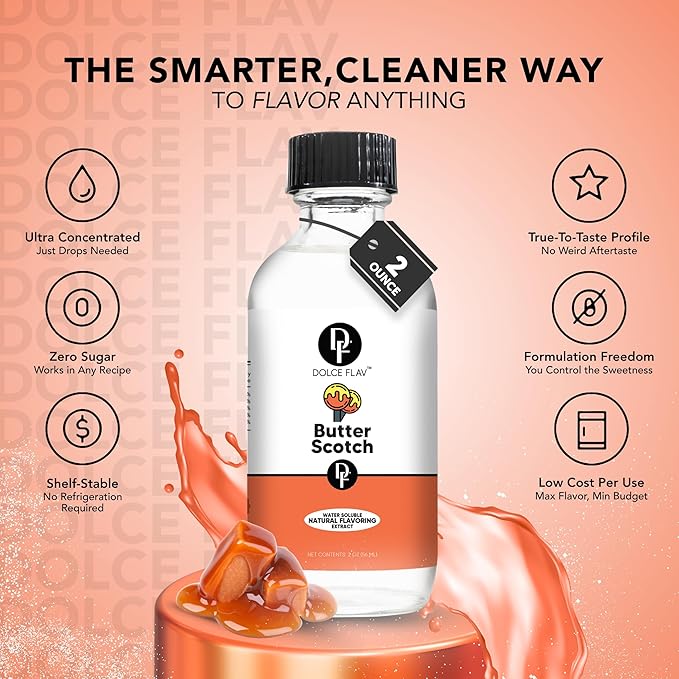 Dolce Flav Natural Butterscotch Extract 2 oz ??Kosher, Sugar-Free, Concentrated Rich Butterscotch