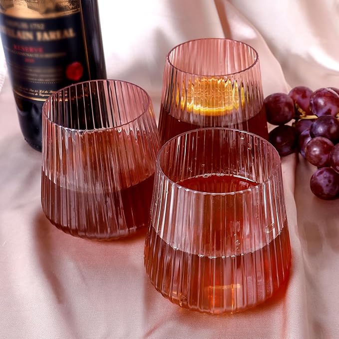 40 Pack Plastic Ribbed Wine Glasses, 14Oz Origami Disposable Wine Glasses Unbreakable Clear Plastic