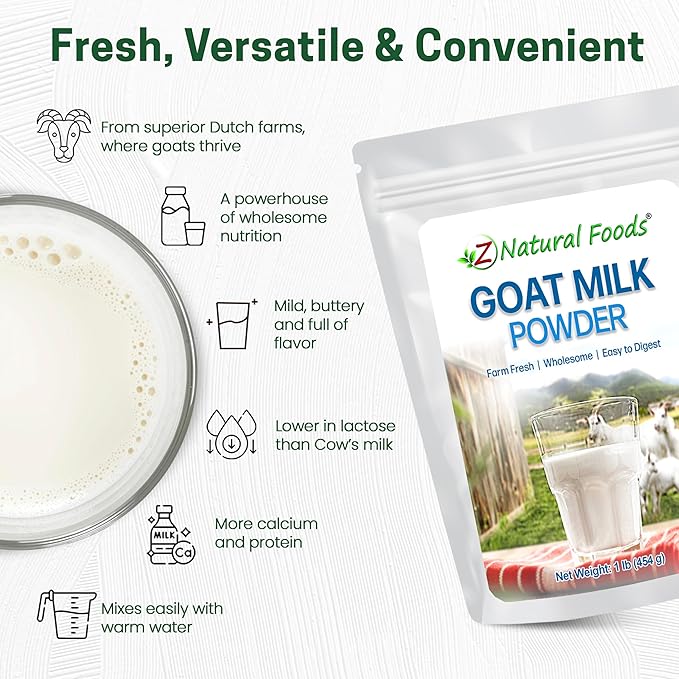 Z Natural Foods Goat Milk Powder - Pure Netherlands Full Cream Milk, Powdered Goat Milk, Highly