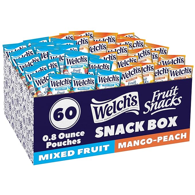 Welch's Fruit Snacks, Mixed Fruit & Mango Peach Snack Box, Gluten Free, 0.8oz Snack Packs (Pack of