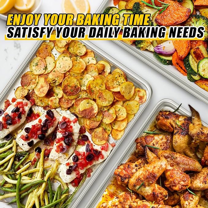 Baking Sheet Pan Set of 3, Commercial Quality Aluminum Cookie Sheets for Oven, Umite Chef Warp