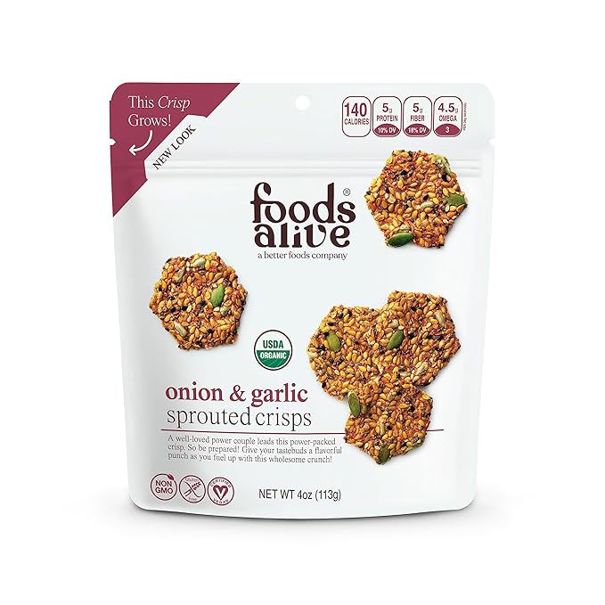 Foods Alive | Organic Onion & Garlic Sprouted Crisps | 4 oz (6-Pack)