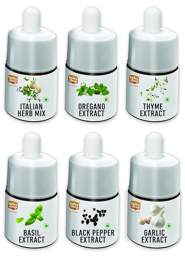 Spice Drop Pack Of 6 Herbs Extracts - 100% Natural - For Cooking, Baking, Sauce, Dips - Each 0.17oz