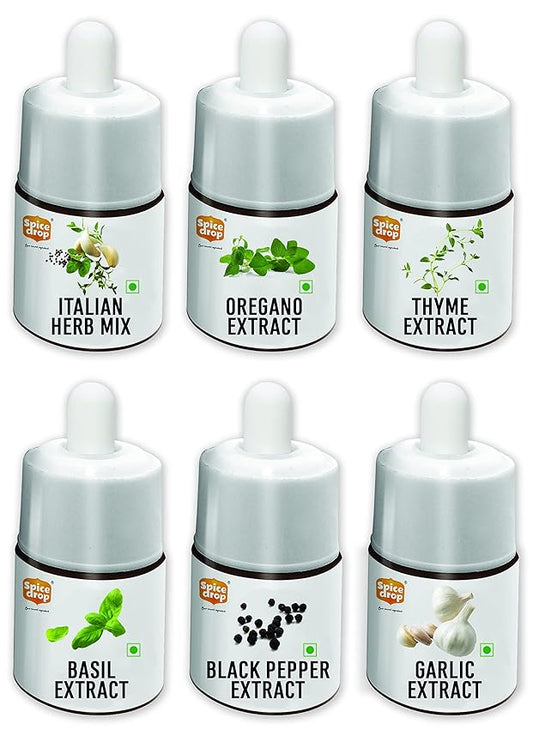 Spice Drop Pack Of 6 Herbs Extracts - 100% Natural - For Cooking, Baking, Sauce, Dips - Each 0.17oz