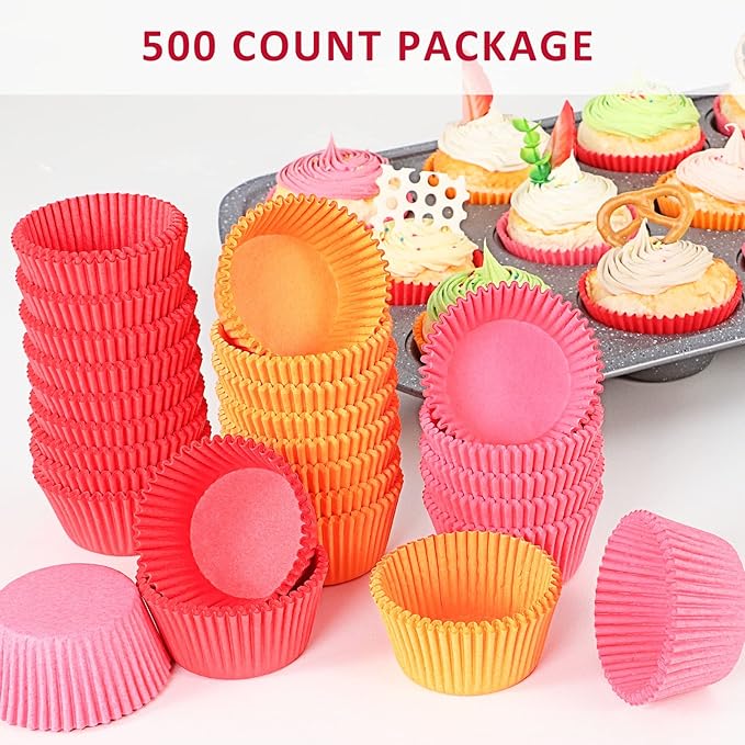 Caperci Standard Pink Cupcake Muffin Liners 500-Count, No Smell, Food Grade & Grease-Proof Paper