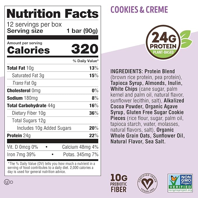 Lenny & Larry's Cookie-fied BIG BAR ??Cookies and Creme Vegan Protein Bars 12x90g ??Healthy Snacks