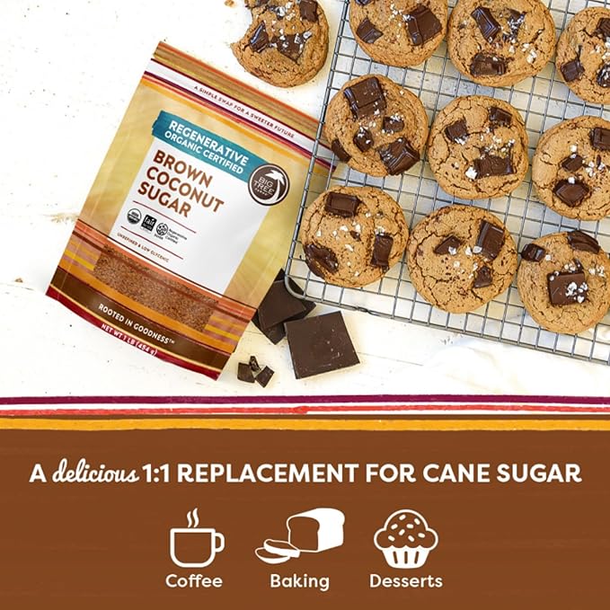 Big Tree Farms Organic Brown Coconut Sugar - Coconut Palm Sugar, Unrefined, Fine Crystals, Cane
