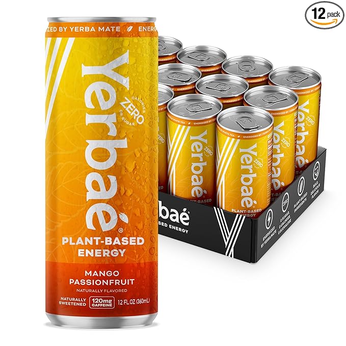 Yerbaé Energy Beverage, Mango Passion Fruit, 120mg Caffeine. No Sugar/Calories/Carbs, Energized by