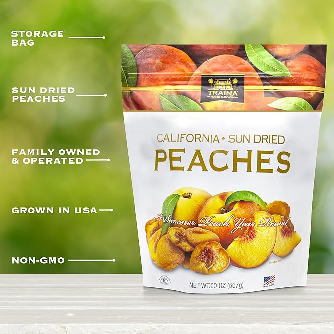Traina Home Grown California Sun Dried Peaches - Healthy & Non-GMO, Natural Sweet Flavor Fruit No
