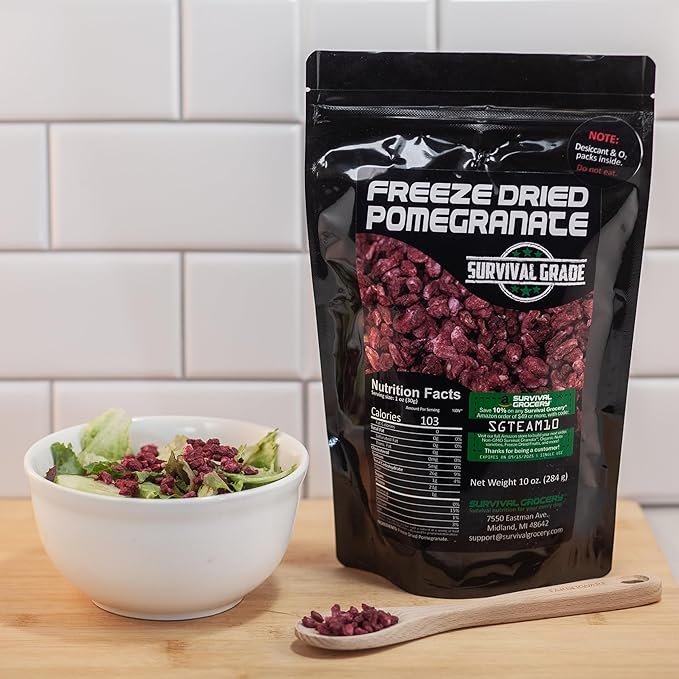 Survival Grocery짰 Freeze Dried Pomegranate Seeds/Arils ??No Sugar Added, No Preservatives, Rich in