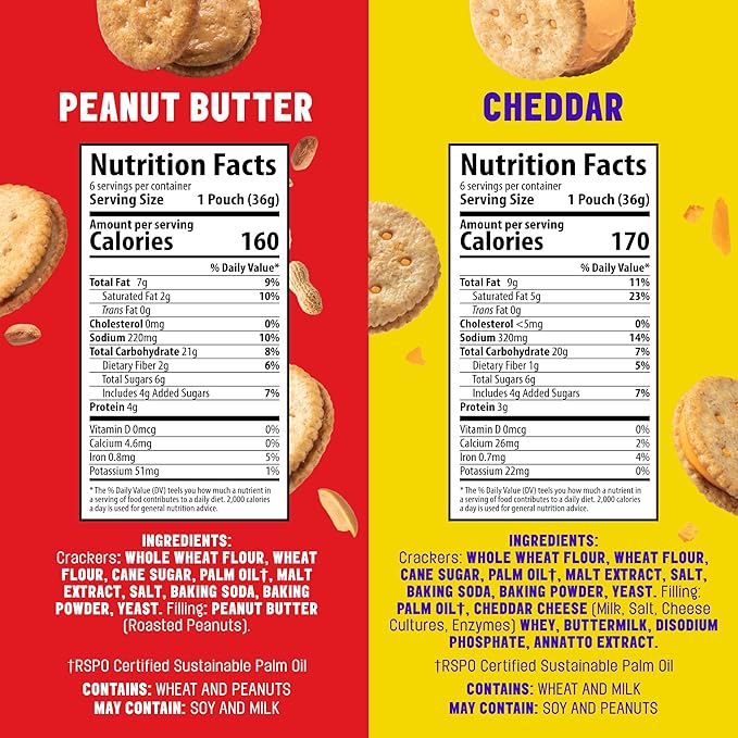 Mavericks Sandwich Crackers Variety Pack - Peanut Butter & Cheddar Snack Crackers, Whole Grain - 2