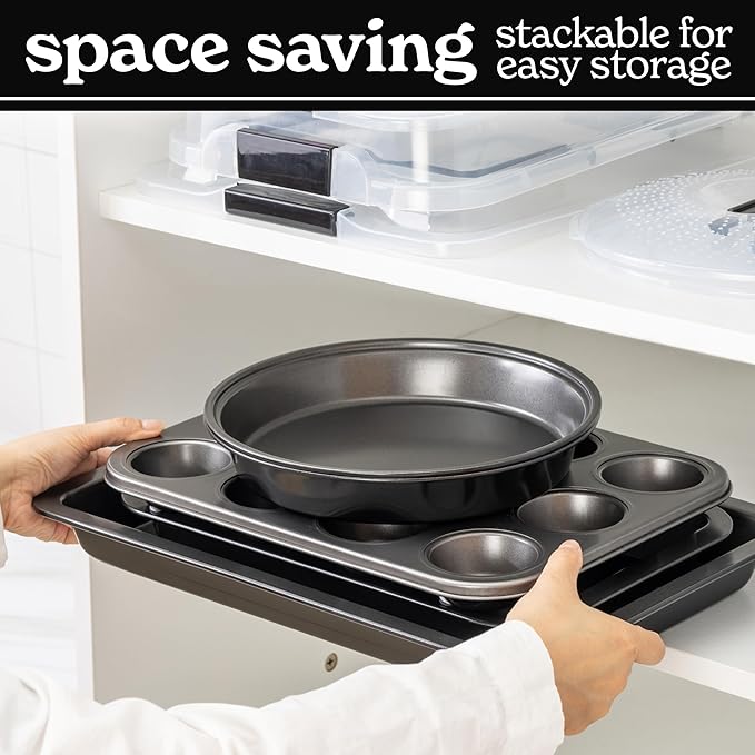 Country Kitchen Baking Pans Set - 10 Piece Non-Stick Cake Pans with Carry Lids for Easy Storage &