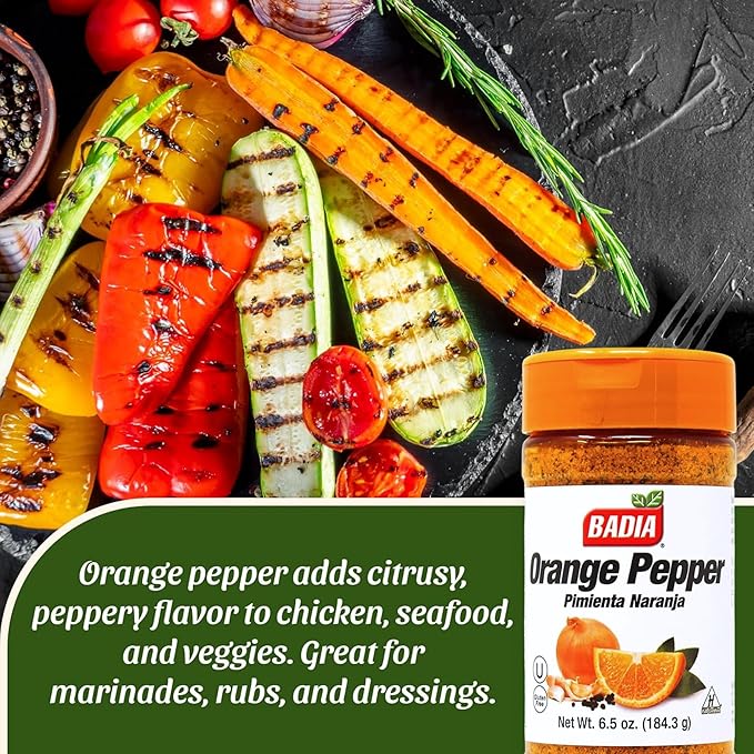 Badia Orange Pepper Seasoning, 6.5 oz - Pepper, Garlic & Onion, Zesty Citrus Blend for Chicken